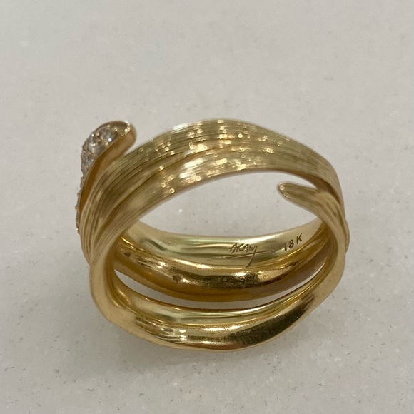 18k Yellow Gold Ring with diamonds MICHAEL ARAM Stunning 18k Adjustable … - Picture 7 of 11